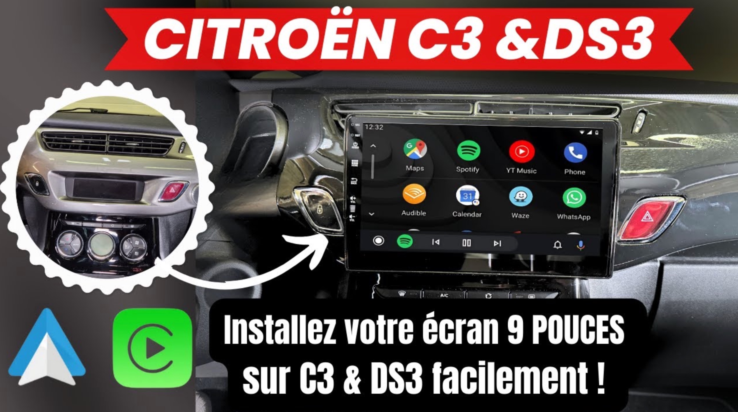Installation autoradio CarPlay Android Auto Citroën C3 et C3 Aircross