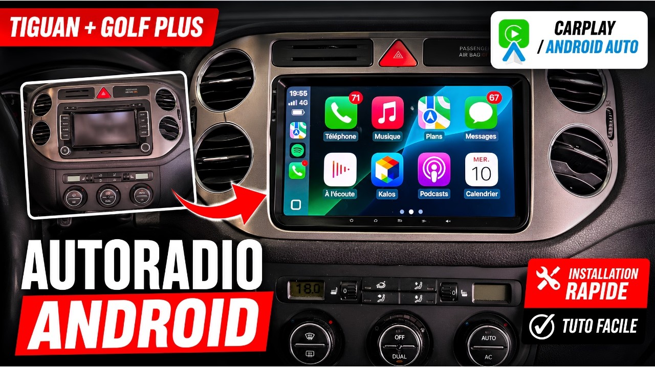 Miniature YouTube installation autoradio Android Volkswagen Tiguan Golf Plus CarPlay Android Auto